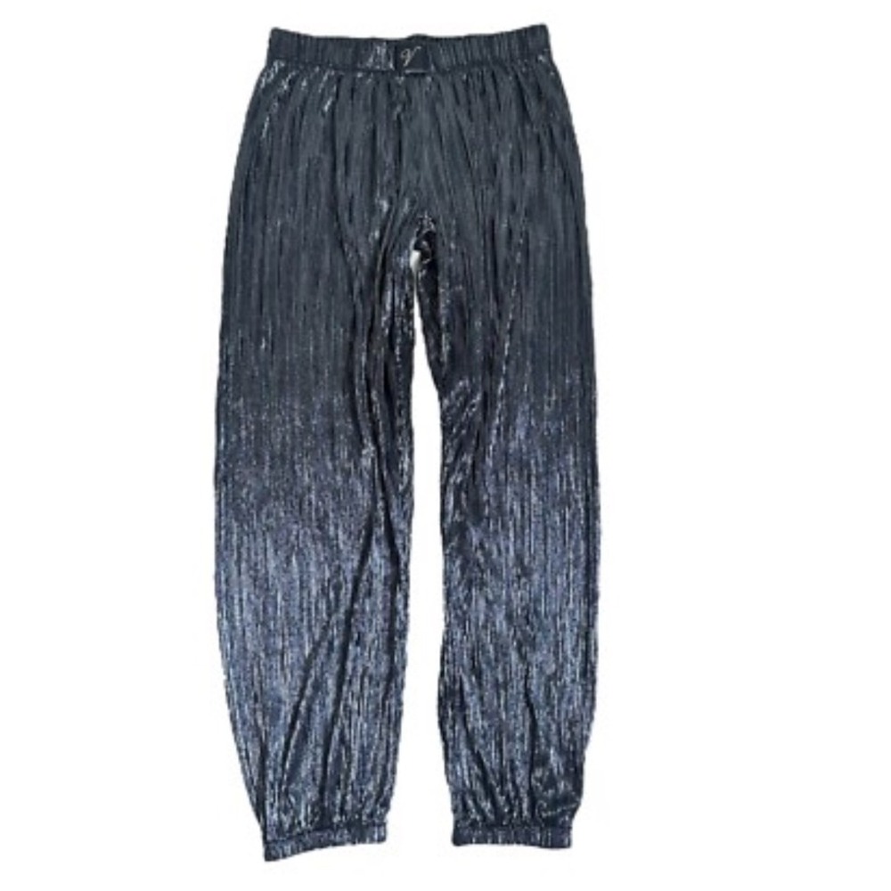 Victoria's Secret Black Hi Rise Plisse Metallic Joggers Slinky Shiney sz M NWOT